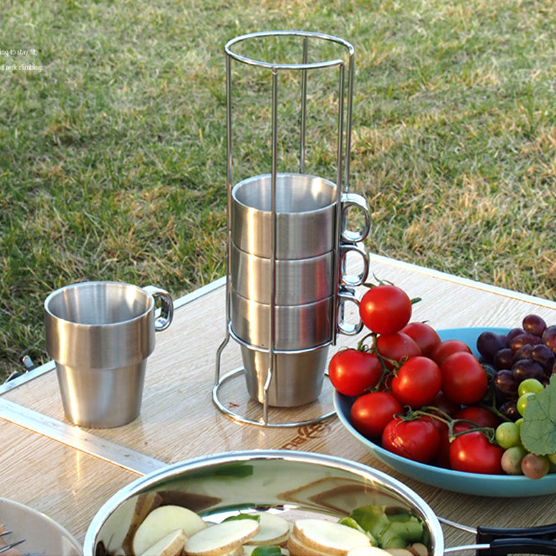 Stainless Steel 4-Piece Coffee Cup Set with Stand & Travel Bag – Practical  Life Gear