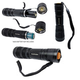 PLGTAC114 Wide Flood Beam LED Tactical Flashlight Kit<br>18650 Zoomable IP44 Water Resistant 5-Modes