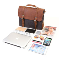 ECOSUSI Vintage Canvas Leather 15.6" Laptop Messenger Briefcase Bag