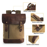 ECOSUSI Unisex Vintage Canvas Leather Rucksack Travel Bags- Fits laptop up to 15.6"