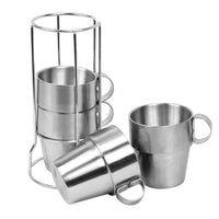 Stainless Steel 4-Piece Coffee Cup Set with Stand & Travel Bag