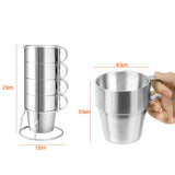 Stainless Steel 4-Piece Coffee Cup Set with Stand & Travel Bag